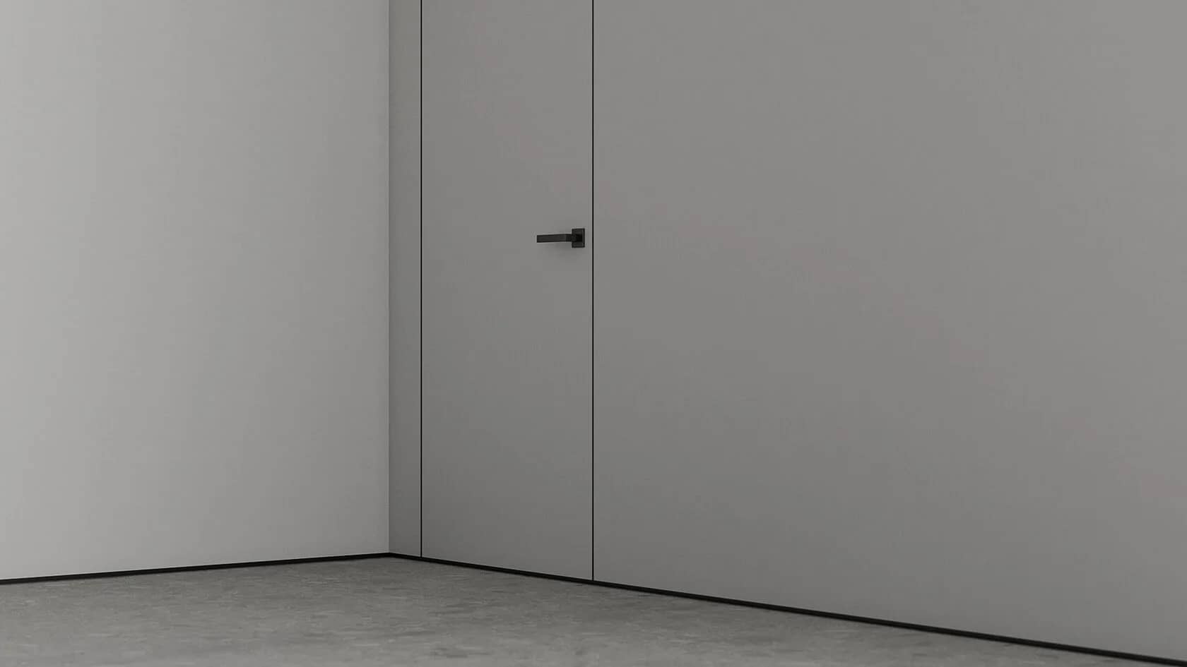 Теневой профиль тип 1, скрытая дверь и стены окрашены, на полу  керамогранит